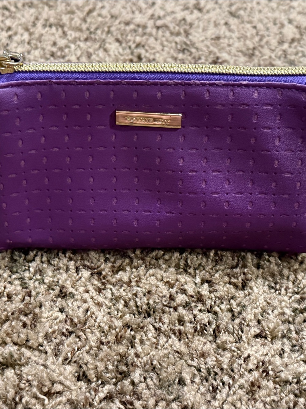 Sophia Joy Purple Quilted Cosmetic Bag with Gold Hardware